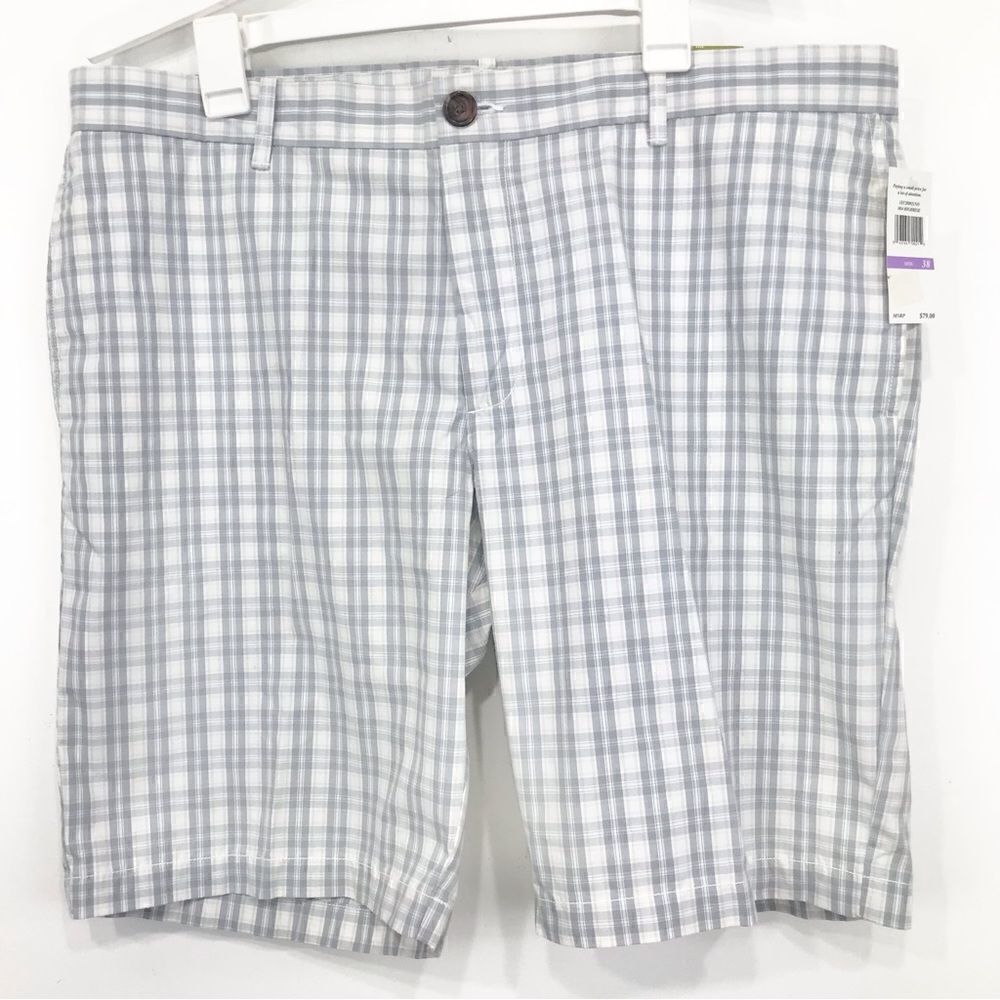 Penguin Gray White Plaid Bermuda Dress Casual Shorts NEW